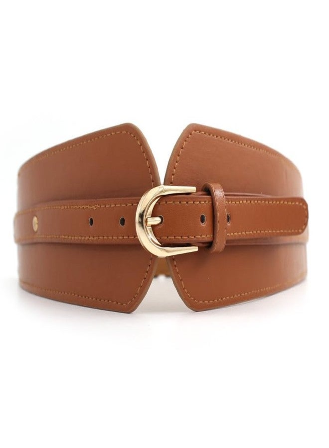 BSOKEIXD Adjustable Women Leather PU Elastic Stretchy Corset Cinch Belt Cinch Belt Fashion Wide Waist Belt Casual Formal Dresses (brown) - Image 1
